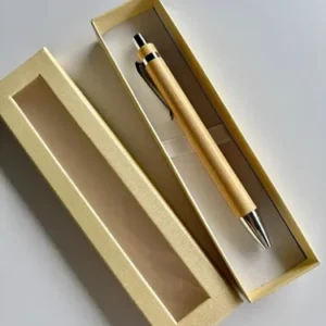 Bolígrafo Lapicera De Bambú Grabada Eco Con Caja A Elección Madera Con Caja Beige Negro