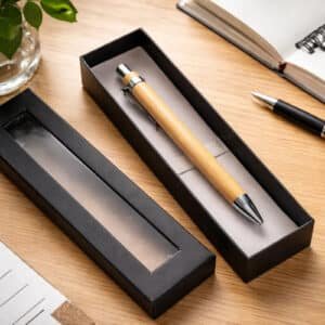 Bolígrafo Lapicera Bambú Grabadas Con Caja A Elección X5 Uni Madera Con Caja Color Negro Negro