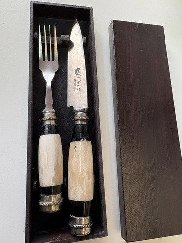 Juego De Cubiertos Parillero Artesanal Caja Madera Personali Beige Y Negro - Imagen 3