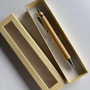 Bolígrafo Lapicera Birome De Bambú Eco Con Caja A Elección Madera Con Caja Color Crema Negro