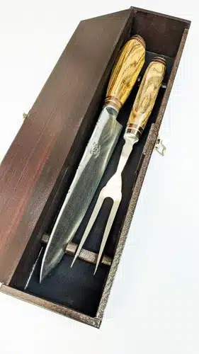 Juego De Trinchar De Madera. Personalizado Hoja Juca 20cm.