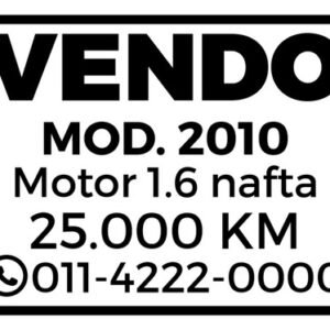 Cartel Vendo Auto En Plotter. Tamaño 19x28cm Vinilo Blanco.