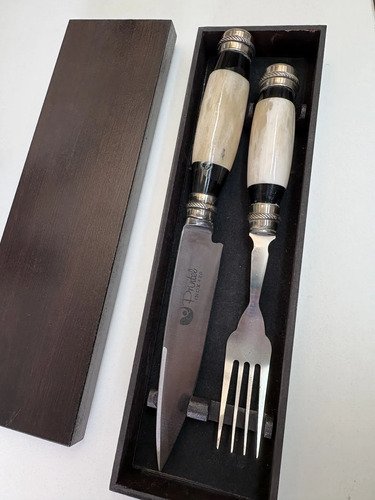 Juego De Cubiertos Parillero Artesanal Caja Madera Personali Beige Y Negro - Imagen 4