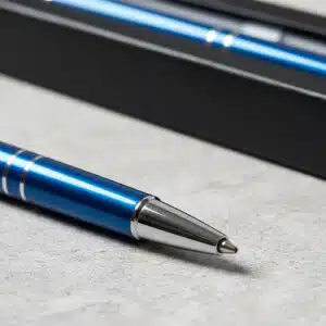 Bolígrafo Lapicera Birome Metálica Con Caja A Elección Azul